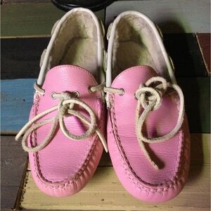 Allen Edmonds Womens pink leather moccasin shoes size 7 breast cancer ribbon